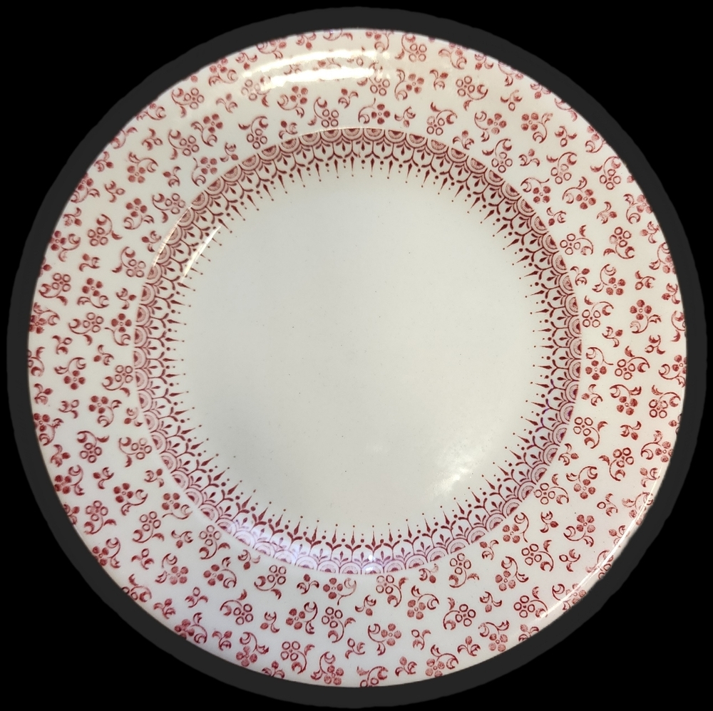 English Ironstone England- Red Floral Rim Soup Plate